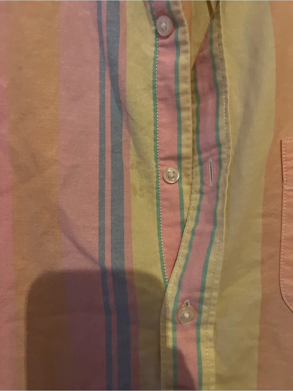 Crew Broken In Oxford Mens Large Pastel Striped Button Up Short Sleeve Shirt